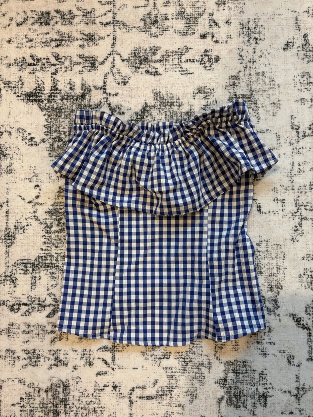 Altard State Blue Gingham strapless Ruffle Top